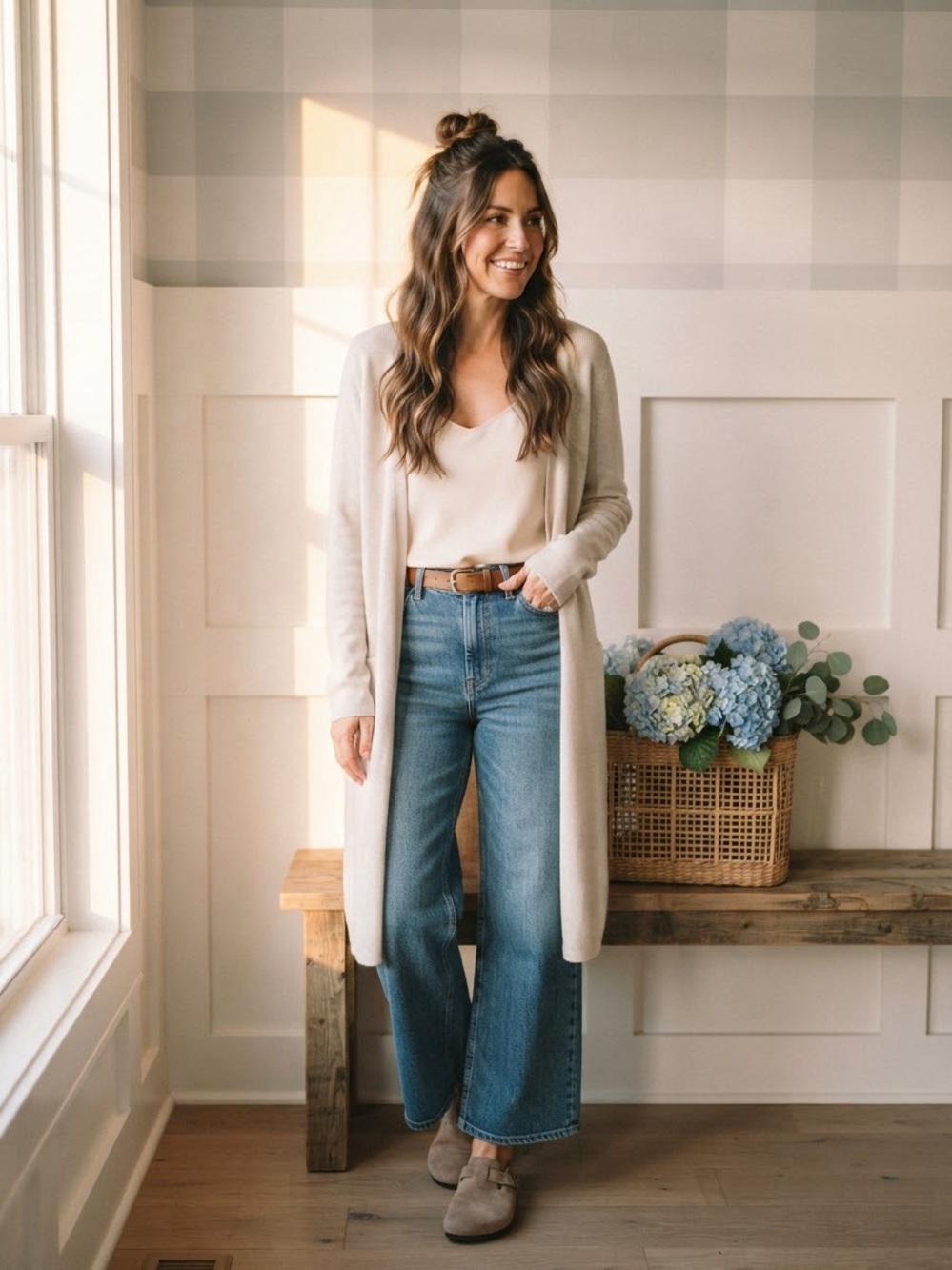 Banana Republic Cream Long Open-Front Cardigan Medium